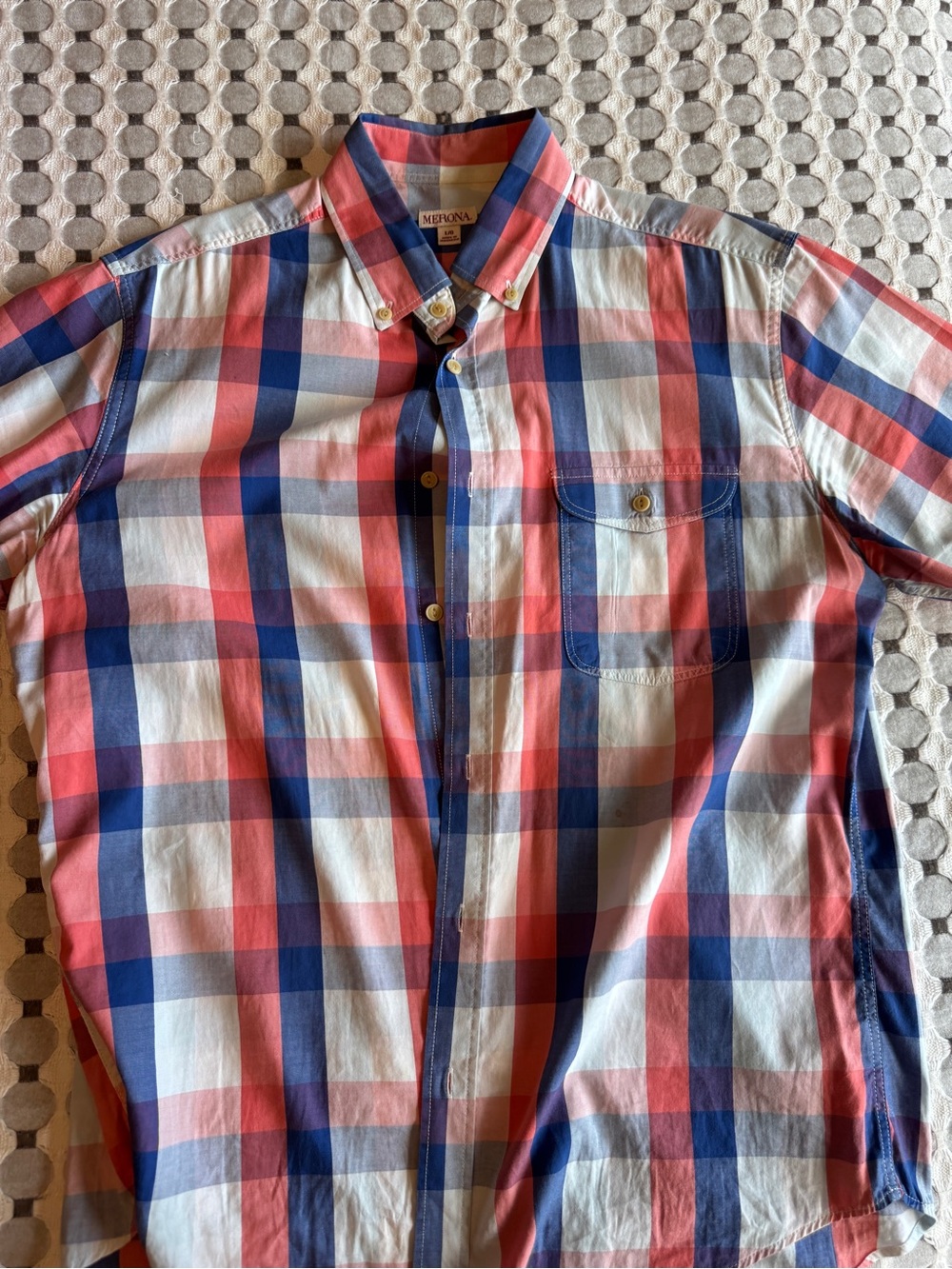 Merona Red, Blue & White Plaid Button-Down Shirt